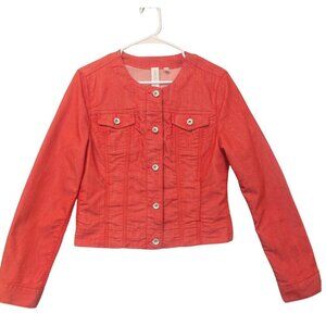 Tristan - Denim Jean Jacket Casual Trendy Red Orange Large